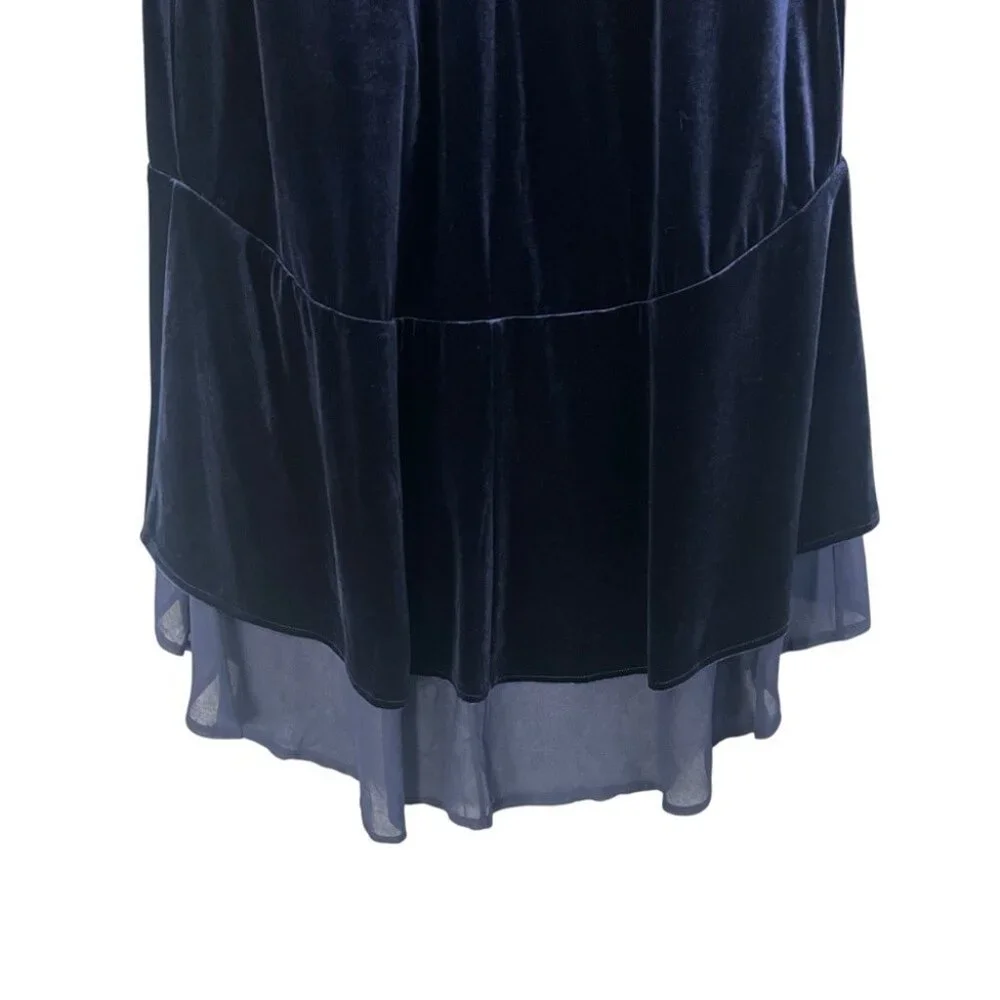 R. VIVIMOS Blue Velvet and Chiffon Jacket Duster Witchy Cloak Size Large - Picture 4 of 12